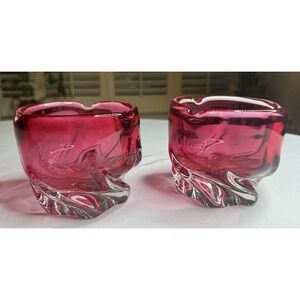 Josef Hospodka Art Glass Bowl Ashtrays Czechoslovakia Pink Hand Blown ~ Set of 2